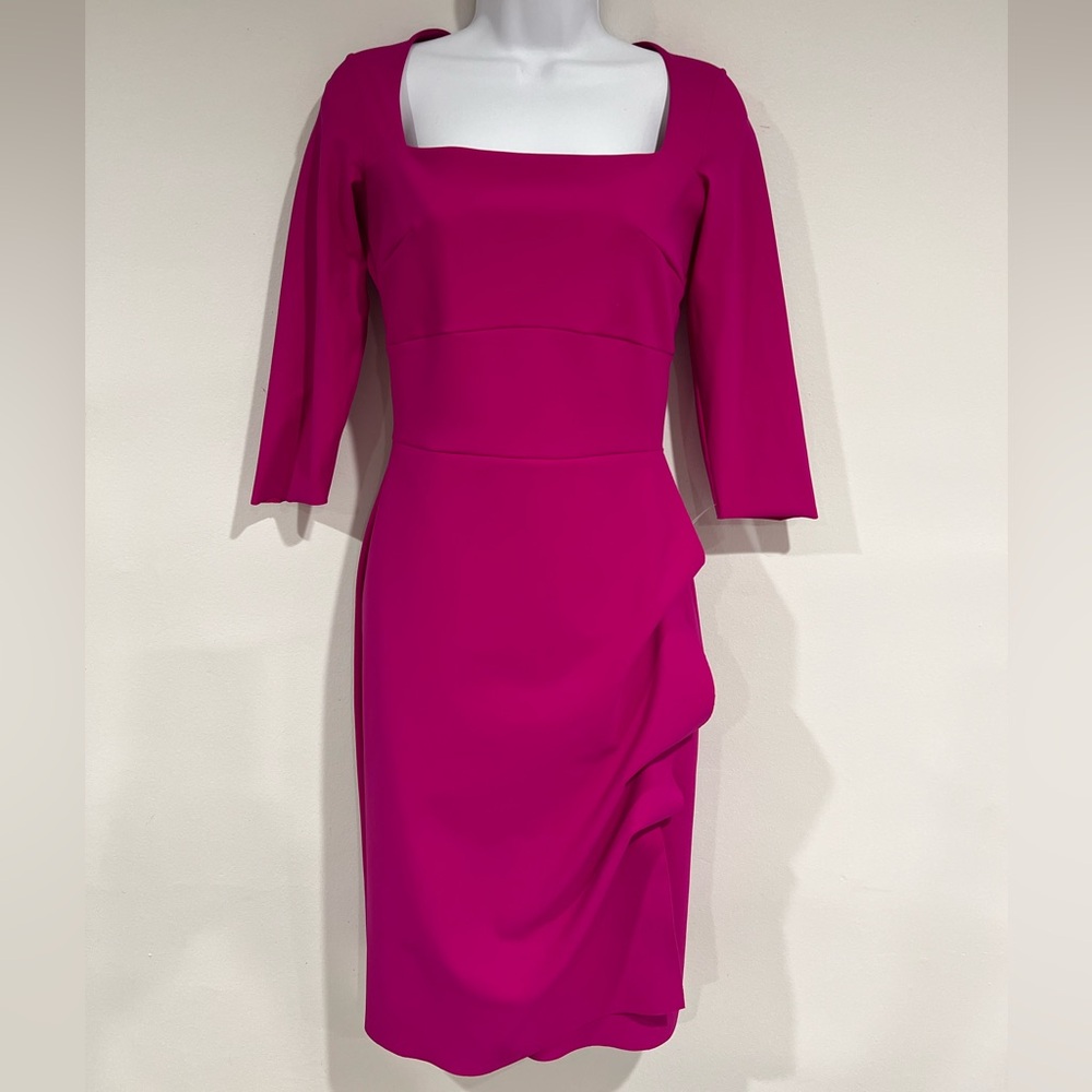Chiara boni magenta purple square neck gathered side midi dress size 42/us 6